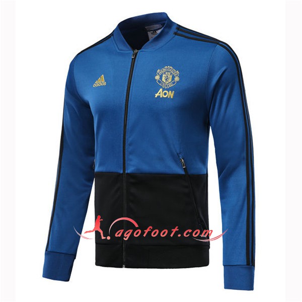 Nouveau Veste De Foot Manchester United Bleu Noir Floqué 2018 2019