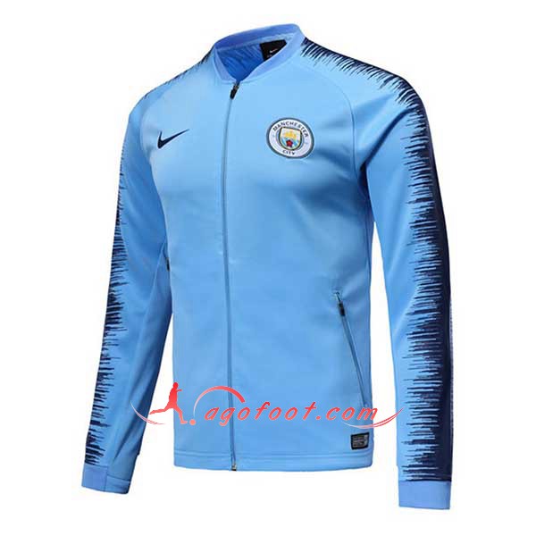 Nouveau Veste De Foot Manchester City Bleu Noir Floqué 2018 2019