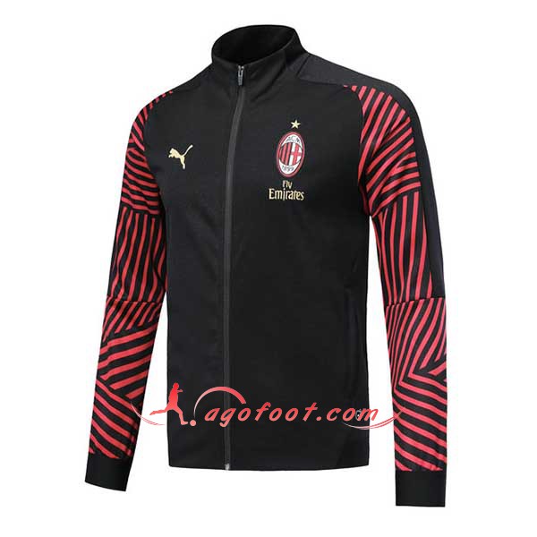Nouveau Veste De Foot Milan AC Noir Rouge Floqué 2018 2019