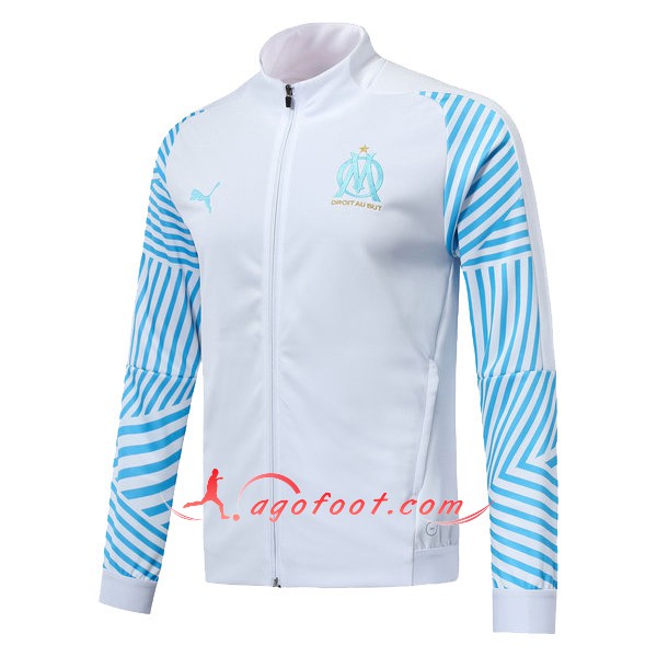 Nouveau Veste De Foot Marseille OM Blanc Bleu Floqué 2018 2019