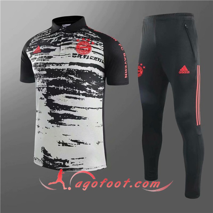 Ensemble Polo Bayern Munich + Pantalon Blanc/Noir 2020/2021