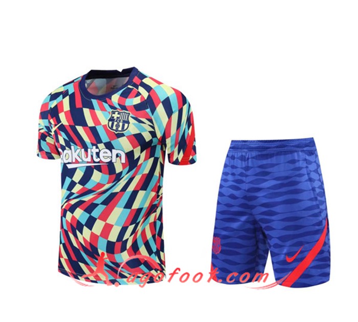 Ensemble Training T-Shirts FC Barcelone + Shorts Jaune/Bleu/Rouge 2020/2021