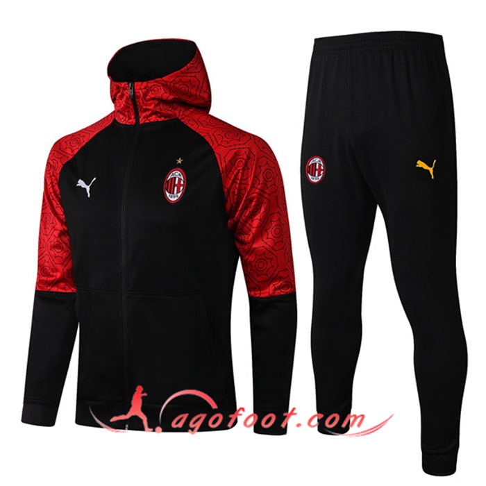 Ensemble Veste A Capuche Veste Survetement Milan AC Noir/Rouge 2020/2021