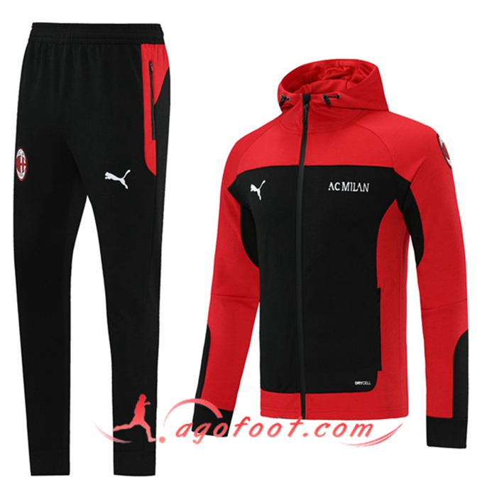 Ensemble Veste A Capuche Veste Survetement Milan AC Rouge/Noir 2020/2021