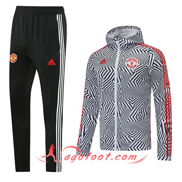 Ensemble Survetement Coupe-vent Manchester United Noir/Blanc 2020/2021