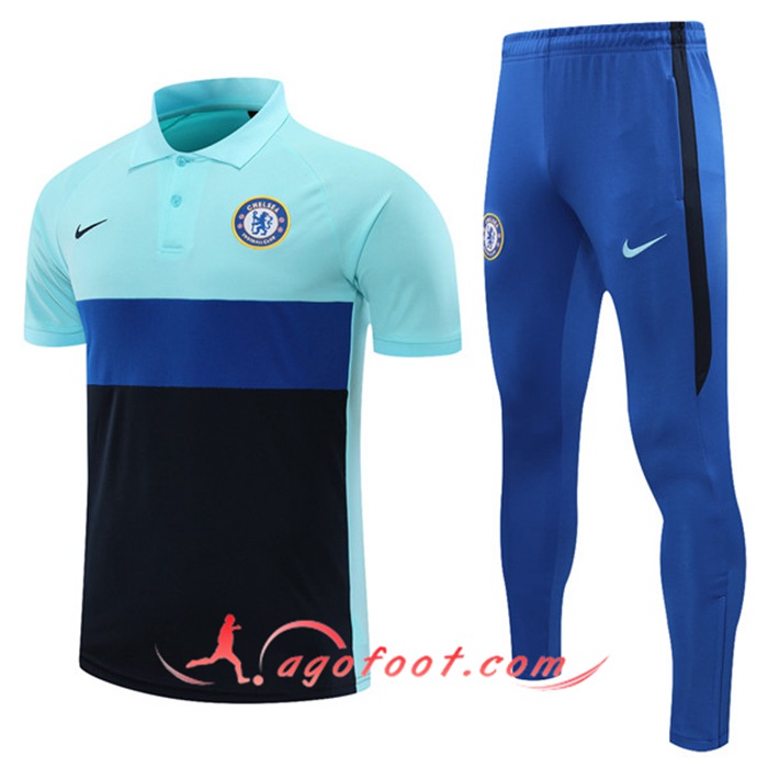 Ensemble Polo FC Chelsea + Pantalon Noir/Bleu 2021/2022