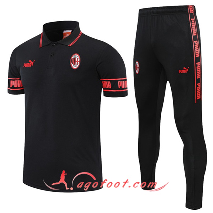 Ensemble Polo Milan AC + Pantalon Noir/Rouge 2021/2022