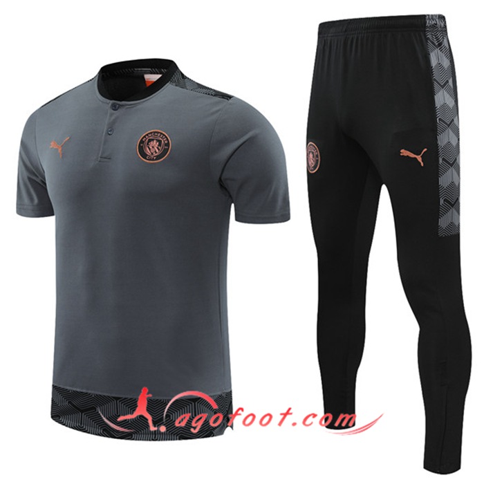Ensemble Training T-Shirts Manchester City + Pantalon Grise 2021/2022