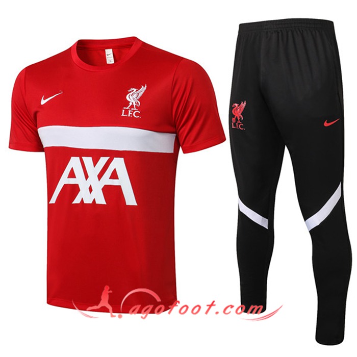 Ensemble Training T-Shirts FC Liverpool + Pantalon Rouge/Blanc 2021/2022