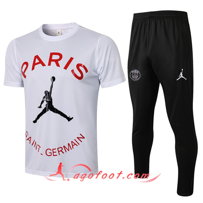 Ensemble Training T-Shirts PSG Jordan + Pantalon Blanc/Rouge 2021/2022
