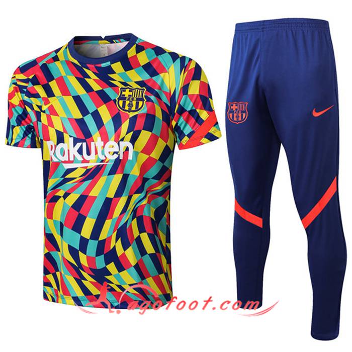 Ensemble Training T-Shirts FC Barcelone + Pantalon Jaune/Bleu 2021/2022