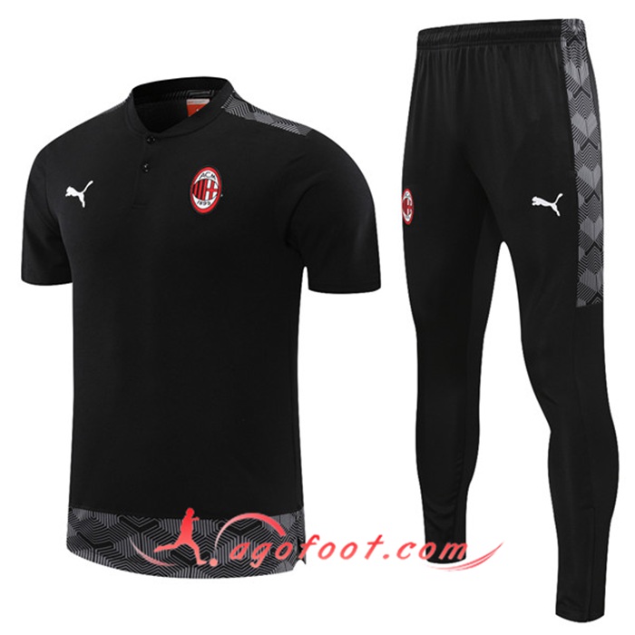 Ensemble Training T-Shirts Milan AC + Pantalon Noir 2021/2022