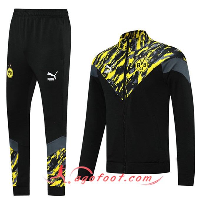 Ensemble Veste Survetement de Foot Dortmund BVB Noir/Jaune 2021/2022
