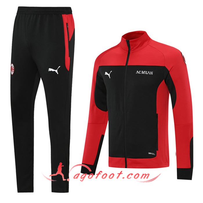 Ensemble Veste Survetement de Foot Milan AC Noir/Rouge 2021/2022