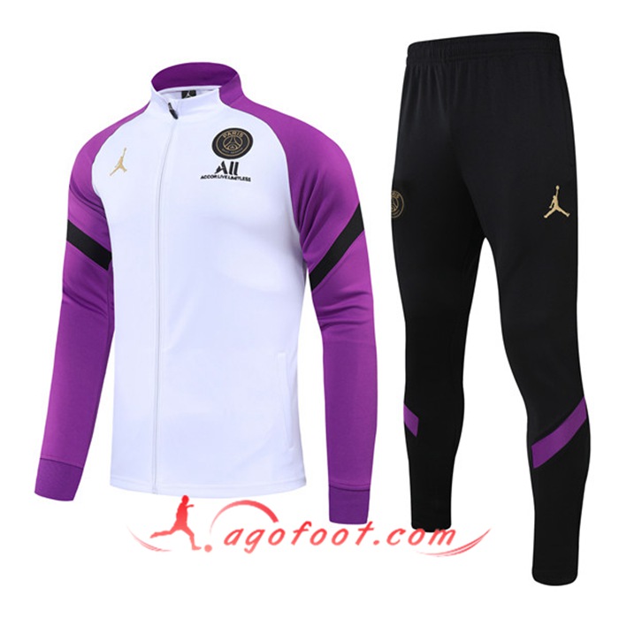 Ensemble Veste Survetement de Foot Jordan PSG Blanc/Violet 2021/2022