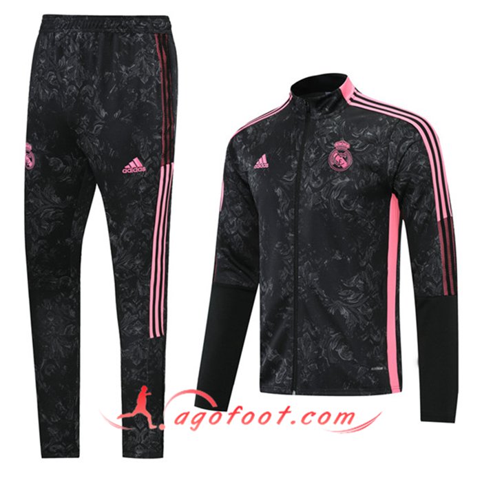 Ensemble Veste Survetement de Foot Real Madrid Noir/Rose 2021/2022