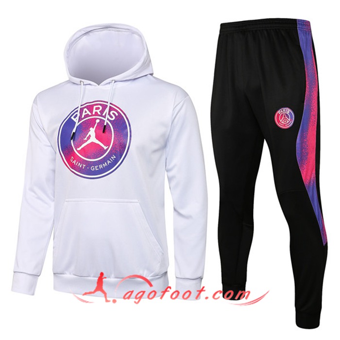 Ensemble Veste A Capuche Survetement Foot Jordan PSG Blanc 2021/2022