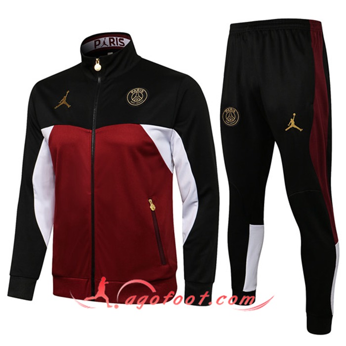 Ensemble Veste Survetement de Foot Jordan PSG Noir/Rouge 2021/2022