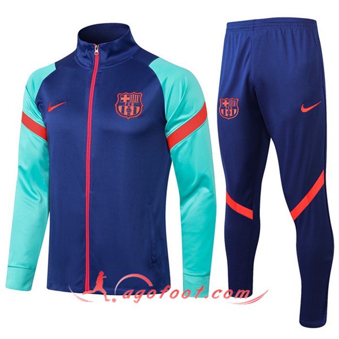 Ensemble Veste Survetement de Foot FC Barcelone Bleu/Vert 2021/2022