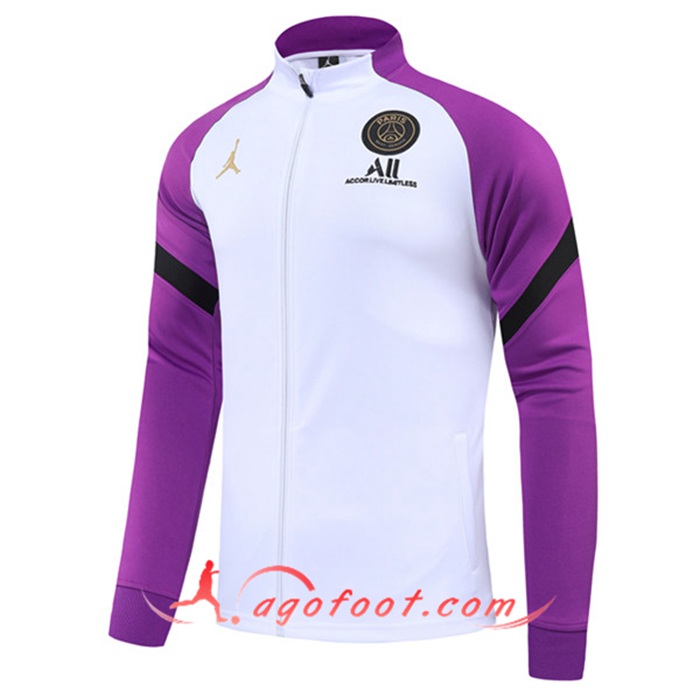 Nouveaux Veste Foot Jordan PSG Blanc/Violet 2021/2022