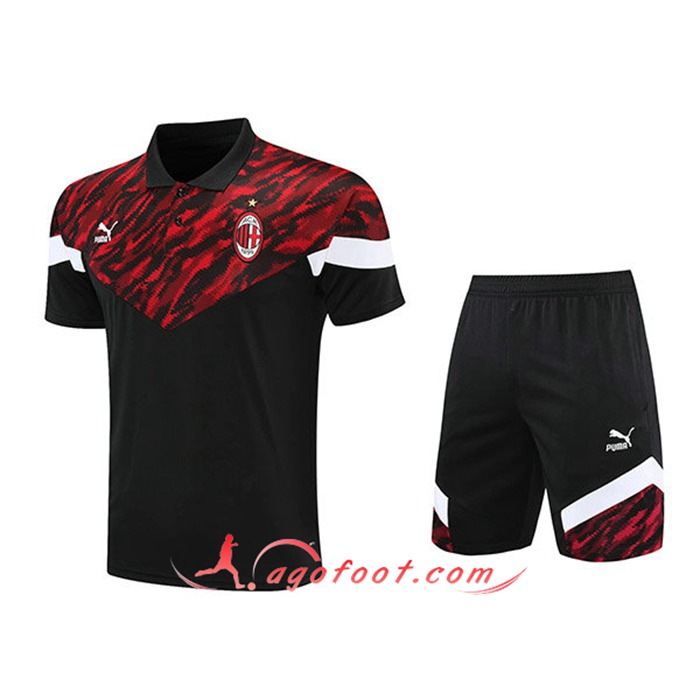 Ensemble Polo Milan AC + Shorts Rouge/Noir 2021/2022