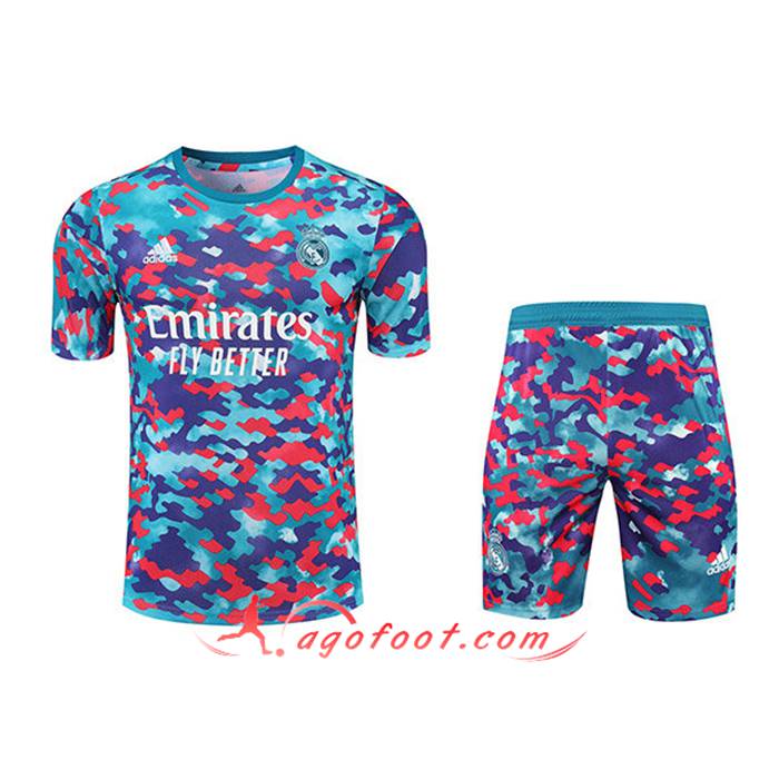 Ensemble Training T-Shirts Real Madrid + Shorts Rouge/Bleu/Pourpre 2021/2022