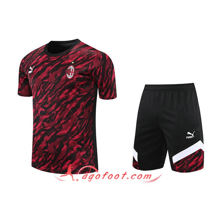 Ensemble Training T-Shirts Milan AC + Shorts Rouge/Noir 2021/2022