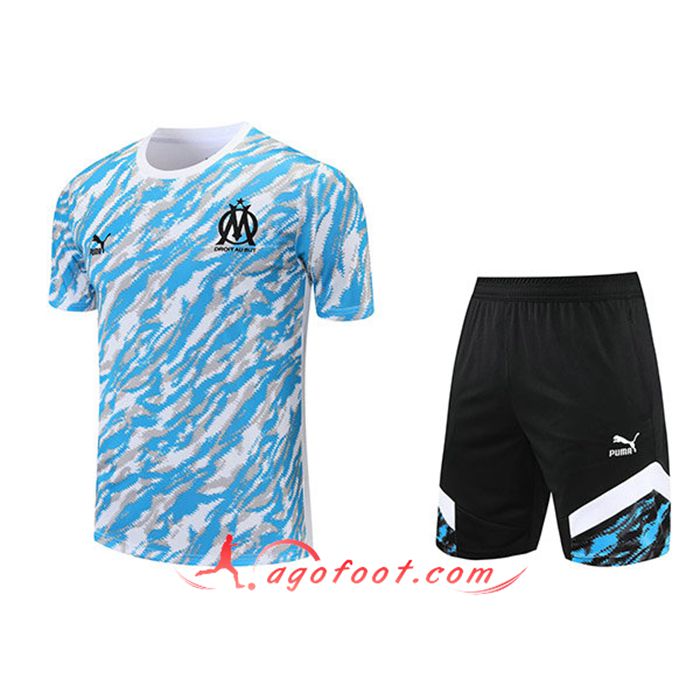 Ensemble Training T-Shirts Marseille OM + Shorts Blanc/Bleu 2021/2022