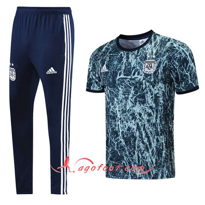 Ensemble Training T-Shirts Argentina + Pantalon Noir/Bleu 2021/2022