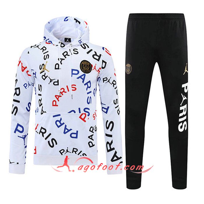 Ensemble Veste A Capuche Survetement Foot Jordan PSG Blanc 2021/2022