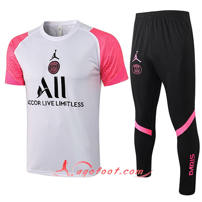 Ensemble Training T-Shirts Jordan PSG + Pantalon Blanc/Rose 2021/2022