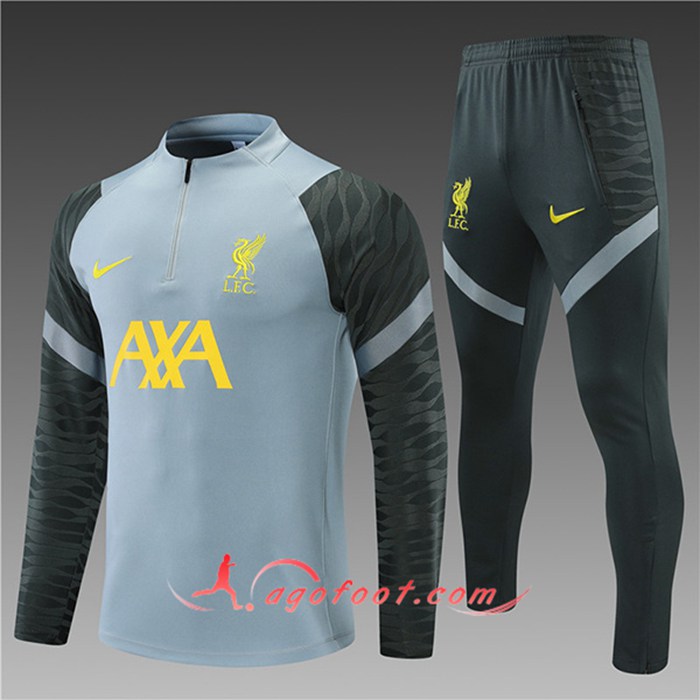 Ensemble Survetement de Foot FC Liverpool Enfant Bleu Gris Chair 2021/2022