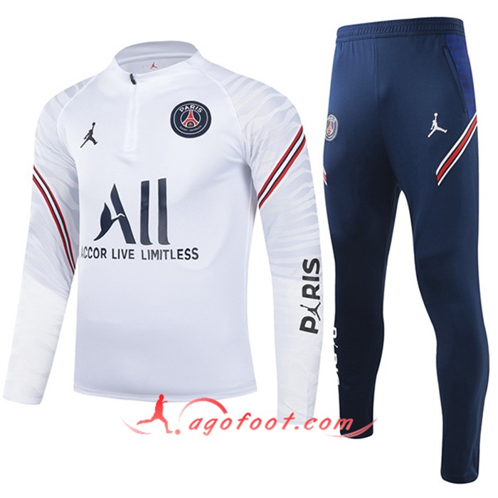 Ensemble Survetement de Foot Jordan PSG Enfant Blanc 2021/2022