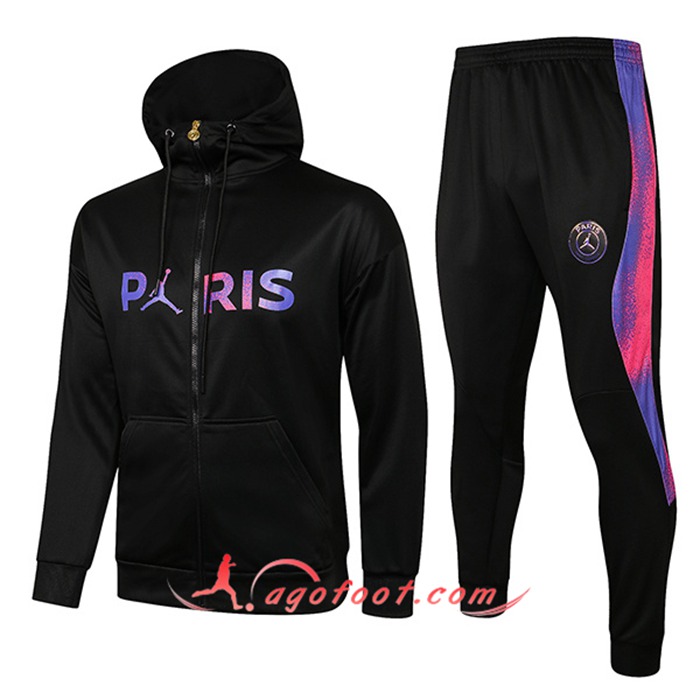 Ensemble Veste A Capuche Survetement Jordan PSG Enfant Noir 2021/2022-2