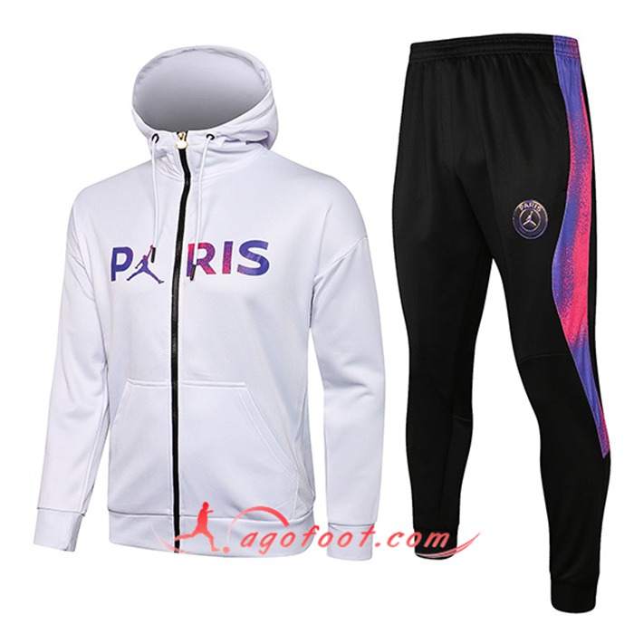 Ensemble Veste A Capuche Survetement Jordan PSG Enfant Blanc 2021/2022