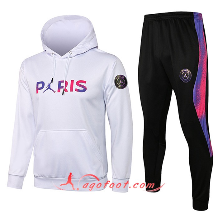 Ensemble Veste A Capuche Survetement Jordan PSG Enfant Blanc 2021/2022-1