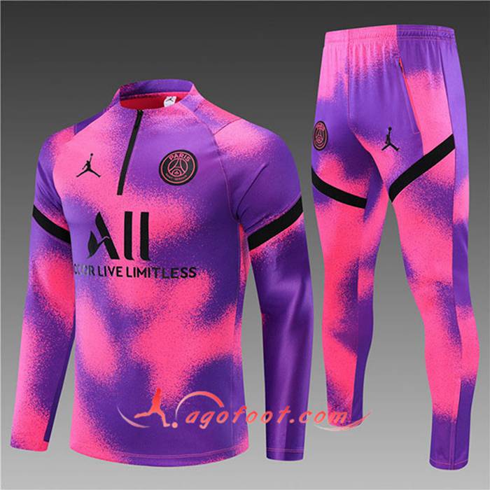 Ensemble Survetement de Foot Jordan PSG Enfant Rouge/Pouple 2021/2022