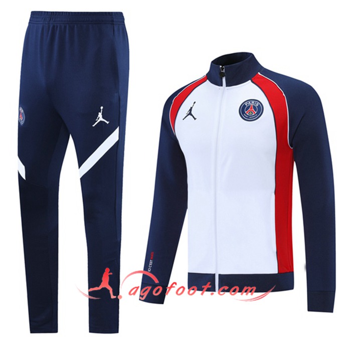 Ensemble Veste Survetement de Foot PSG Blanc/Bleu Marine 2021/2022