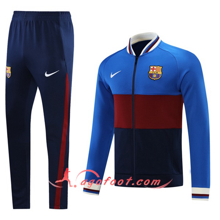 Ensemble Veste Survetement de Foot FC Barcelone Bleu/Marron 2021/2022