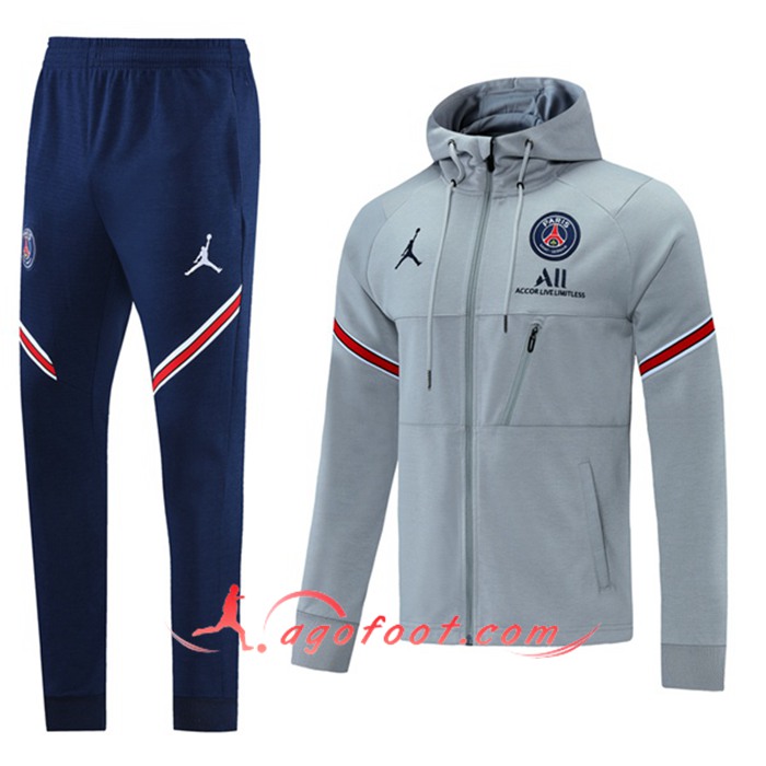 Ensemble Veste A Capuche Survetement Jordan PSG Gris 2021/2022