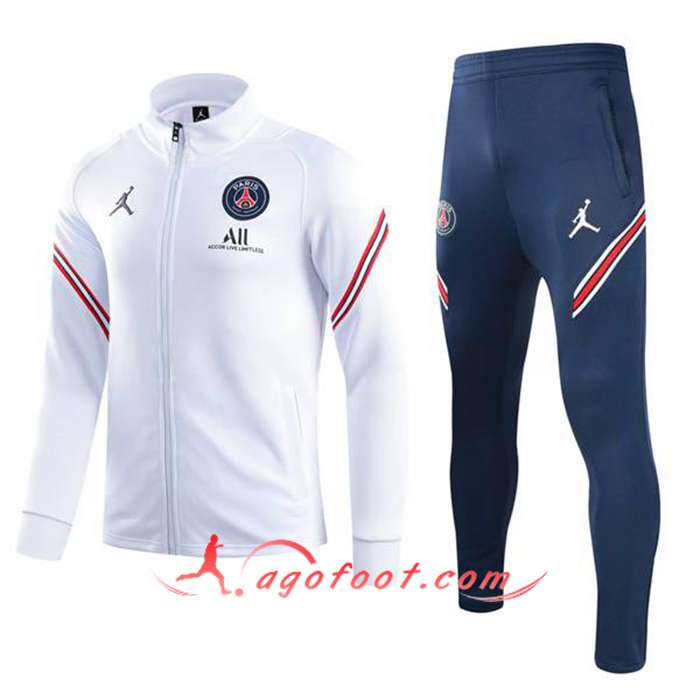 Ensemble Veste Survetement de Foot Jordan PSG Enfant Blanc 2021/2022