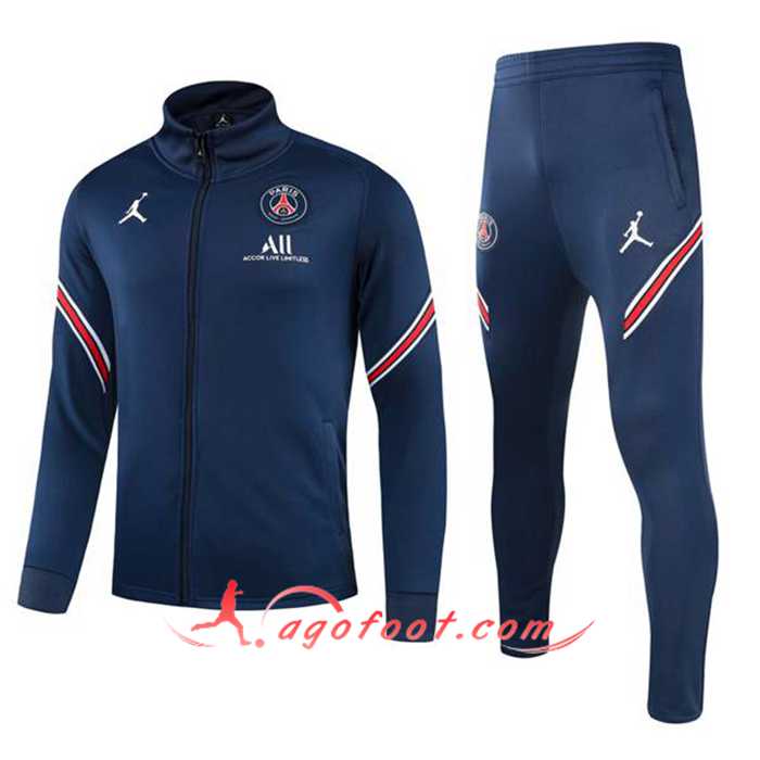 Ensemble Veste Survetement de Foot Jordan PSG Enfant Bleu 2021/2022