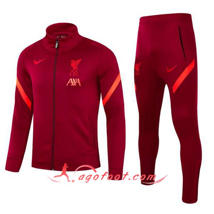 Ensemble Veste Survetement de Foot FC Liverpool Enfant Rouge 2021/2022