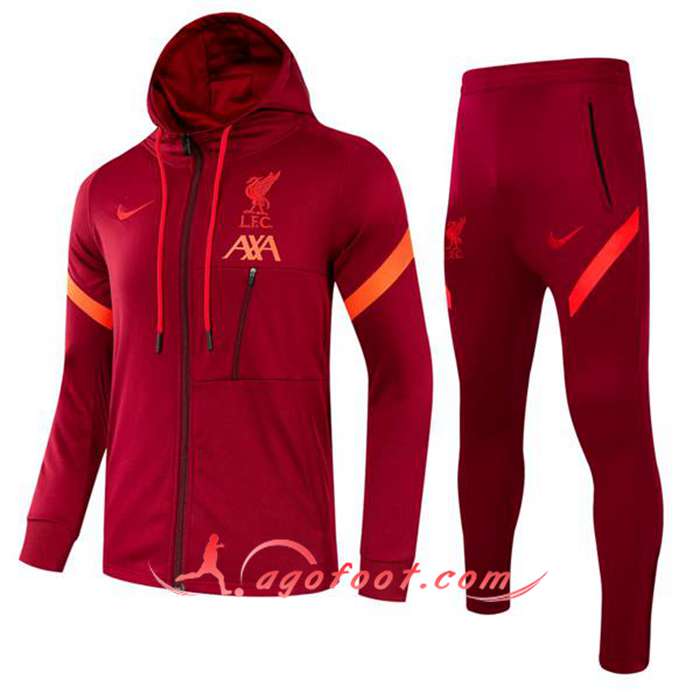 Ensemble Veste A Capuche Survetement FC Liverpool Enfant Rouge 2021/2022