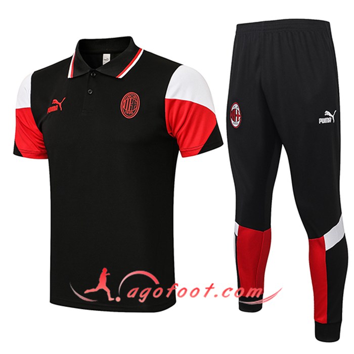 Ensemble Polo Milan AC + Pantalon Noir/Rouge 2021/2022