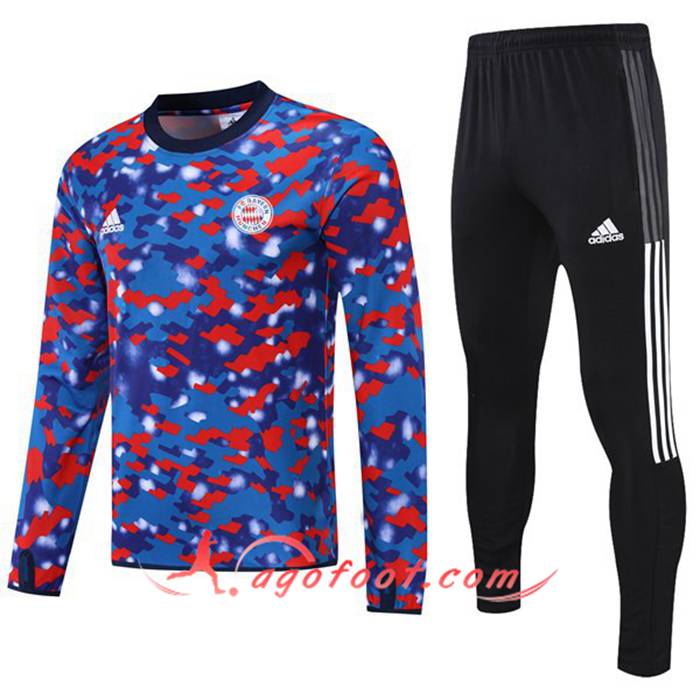 Ensemble Survetement de Foot Bayern Munich Bleu/Rouge 2021/2022