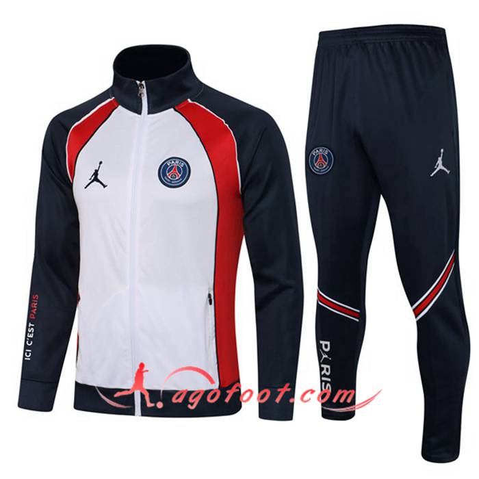 Ensemble Veste Survetement de Foot Jordan PSG Blanc/Rouge 2021/2022