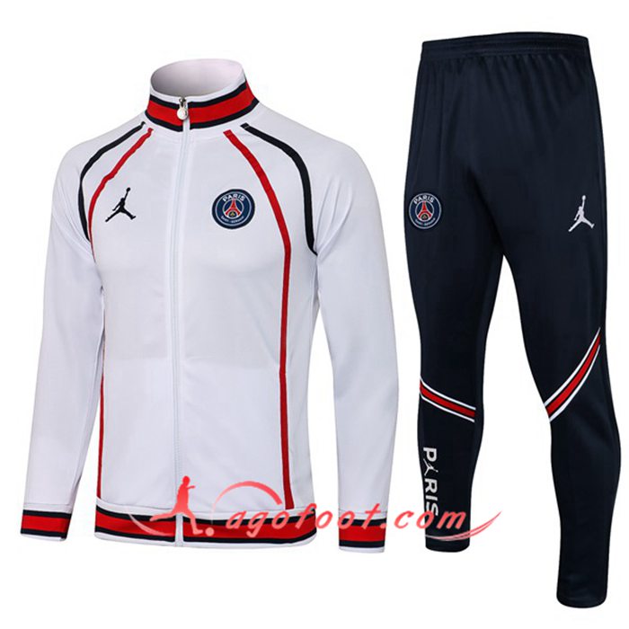 Ensemble Veste Survetement de Foot Jordan PSG Blanc/Rouge 2021/2022 -1