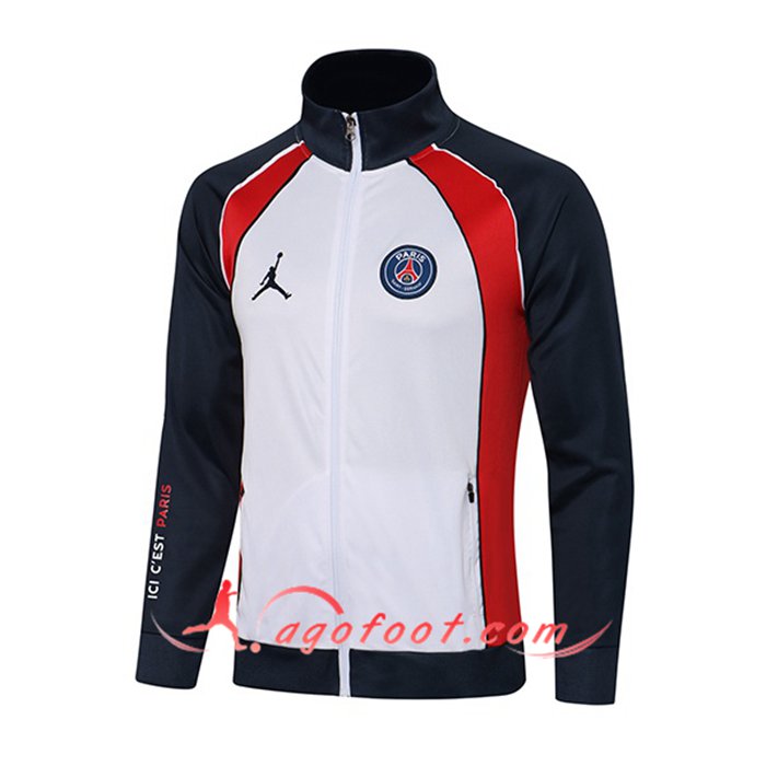 Nouveaux Veste Foot Jordan PSG Blanc/Rouge 2021/2022