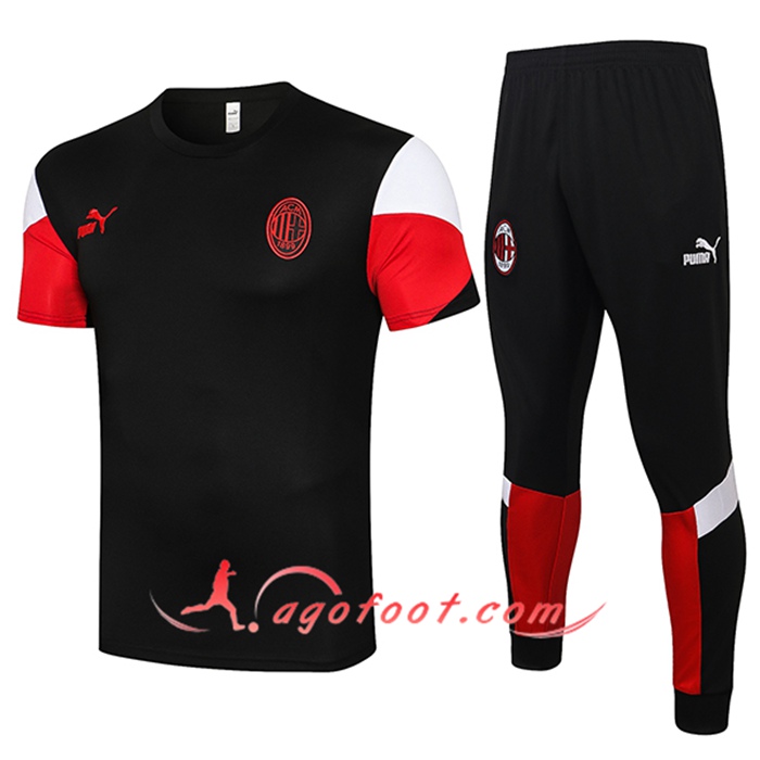 Ensemble Training T-Shirts Milan AC + Pantalon Noir/Rouge 2021/2022